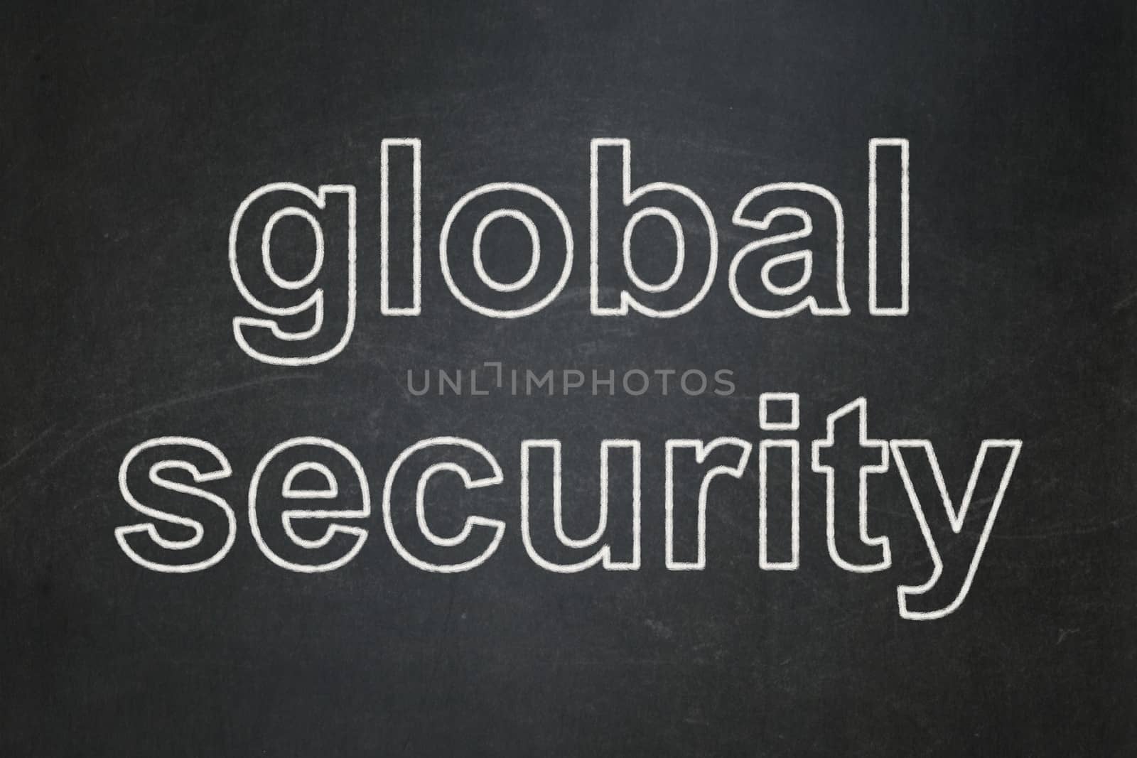 Security concept: text Global Security on Black chalkboard background, 3d render