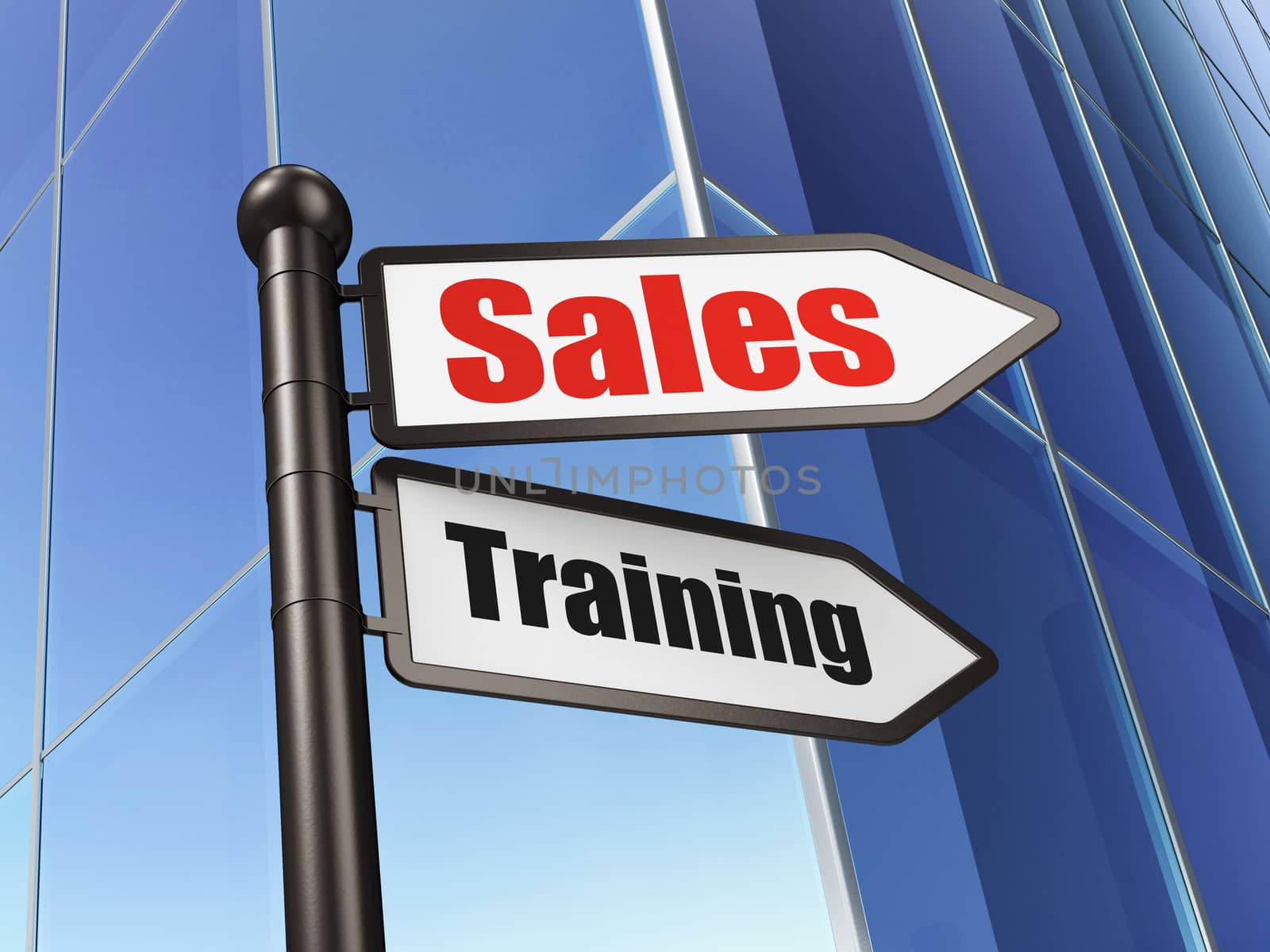 Marketing concept: sign Sales Training on Building background, 3d render