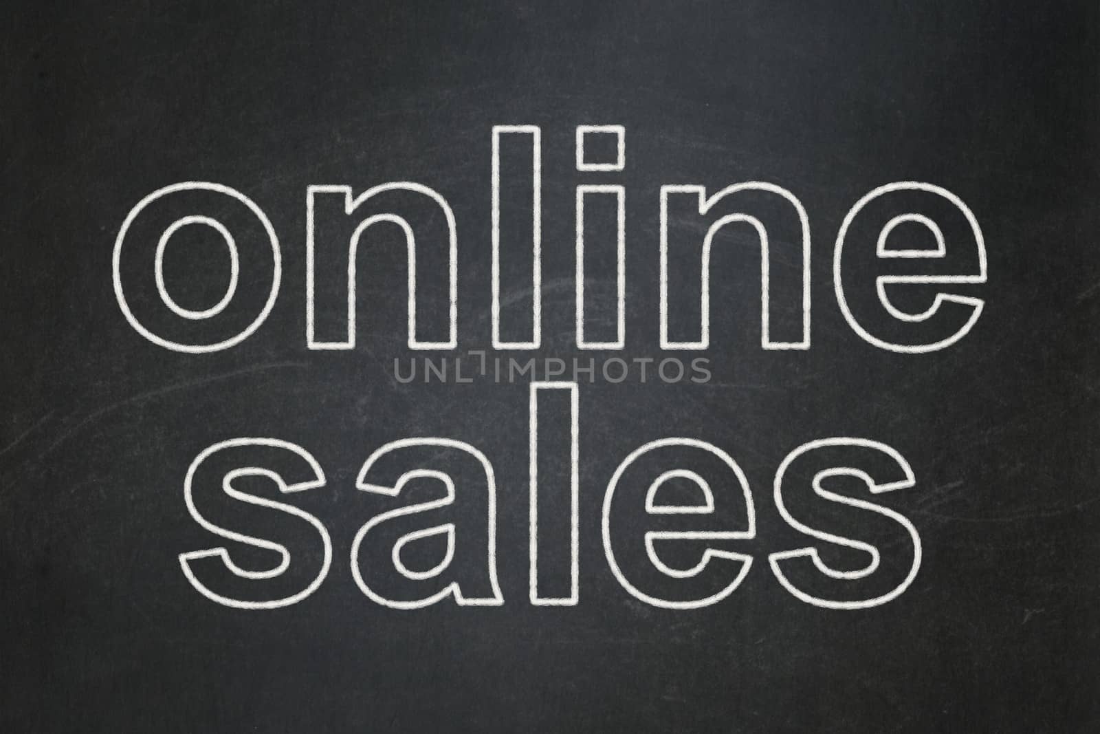 Marketing concept: text Online Sales on Black chalkboard background, 3d render