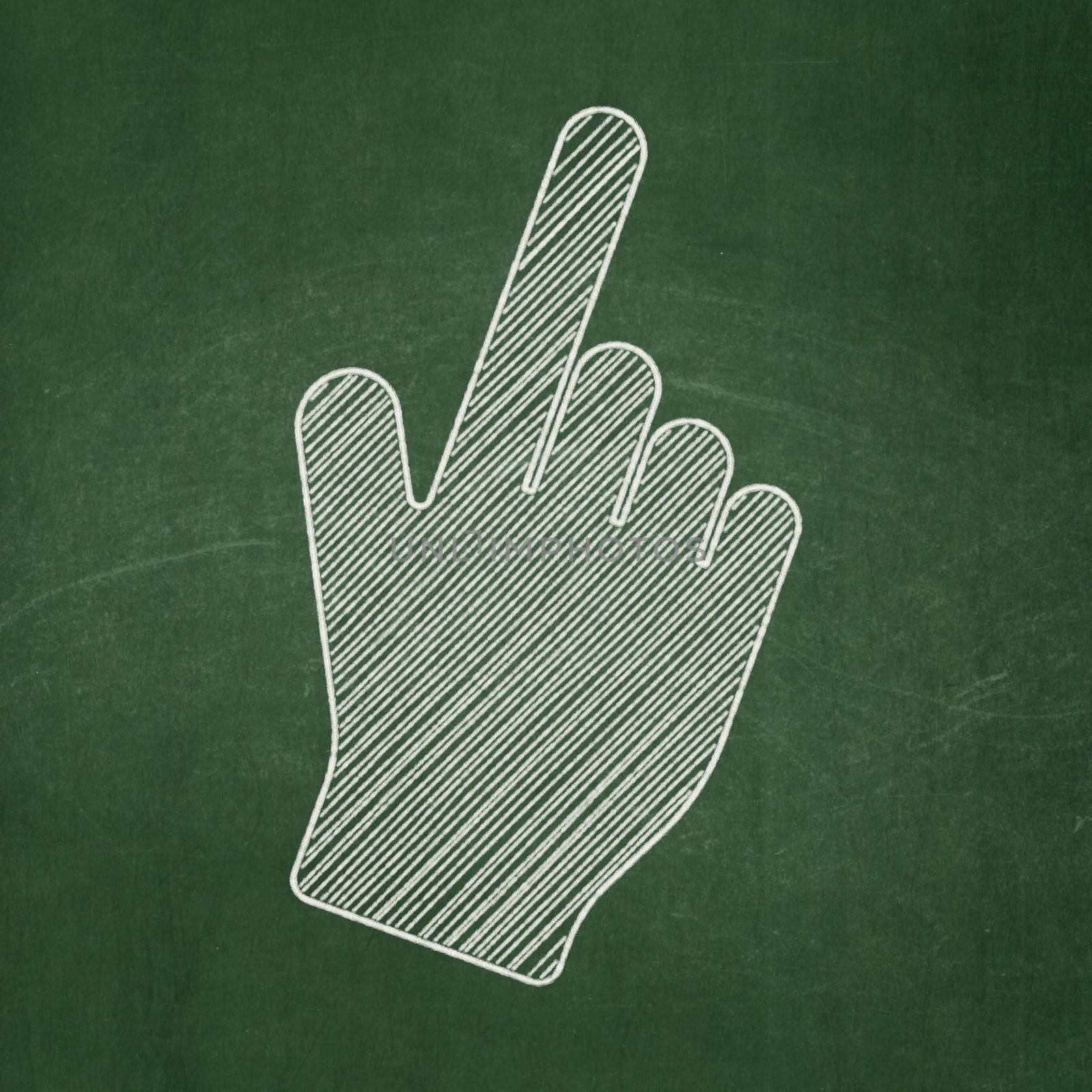 Advertising concept: Mouse Cursor icon on Green chalkboard background, 3d render