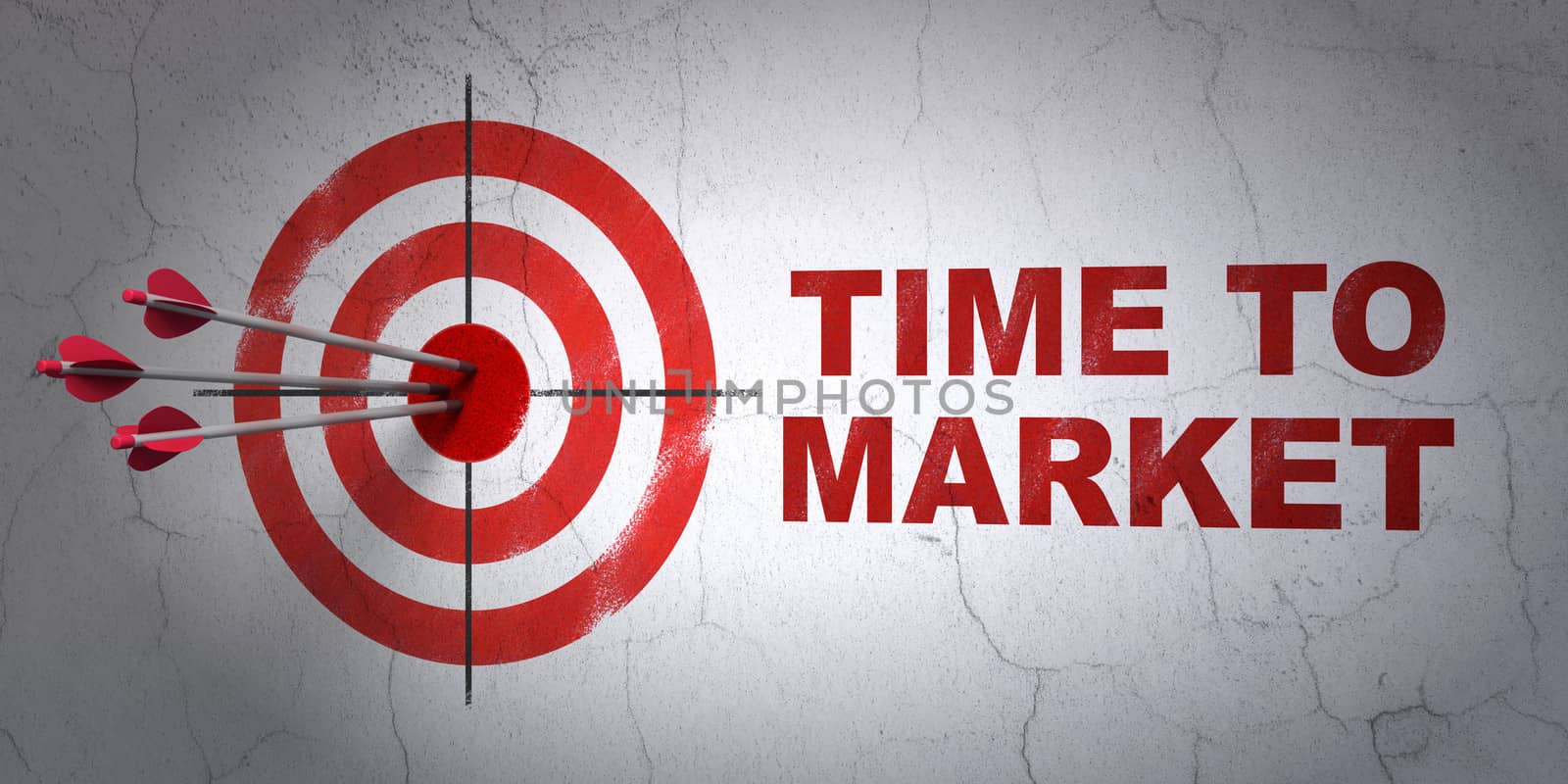 Time concept: target and Time to Market on wall background by maxkabakov