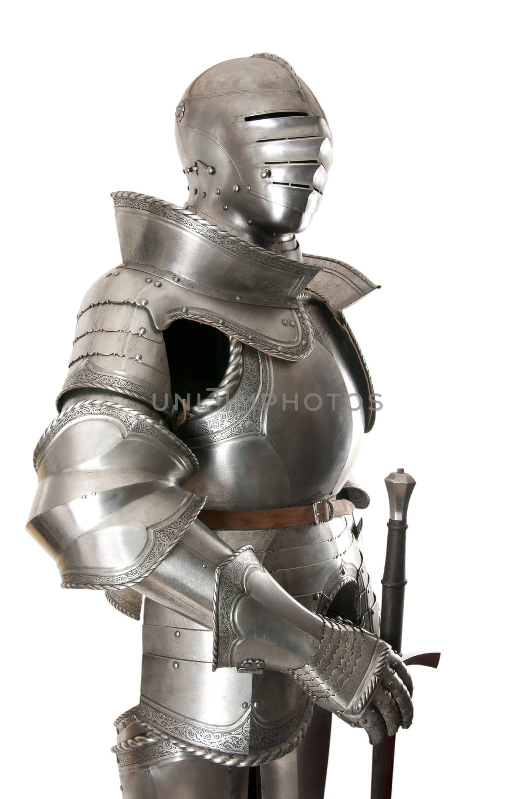 Armour of the medieval knight. Metal protection of the soldier against the weapon of the opponent