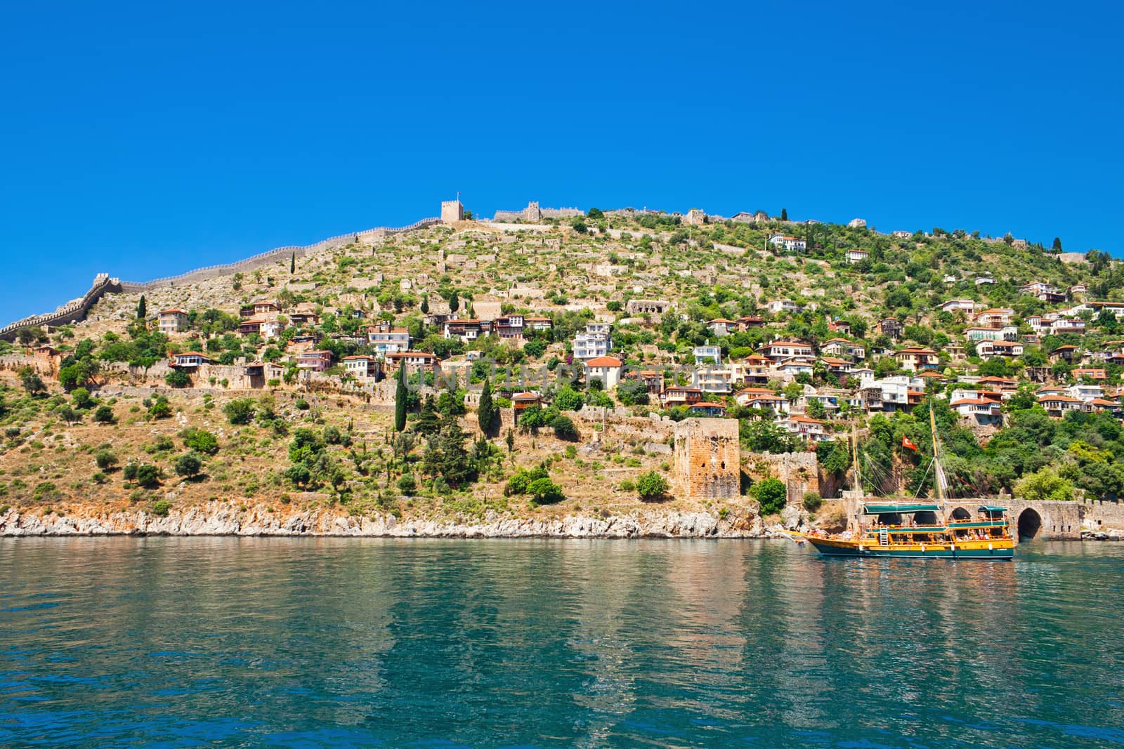 The city of Alanya. Turkish settlement in the Mediterranean sea.