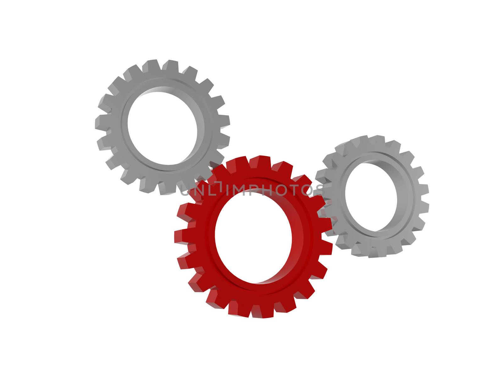 gear wheels signs - 3d red and white isolated figures, technical support concept
