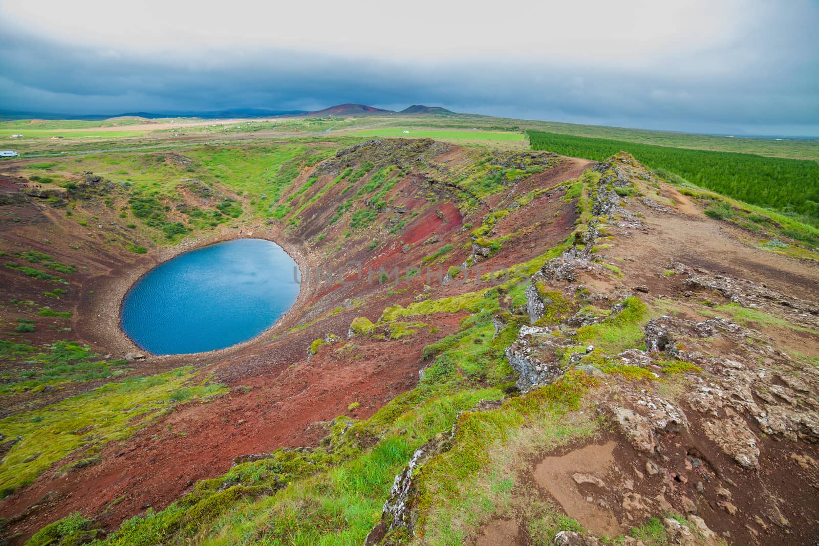 Crater of a old active volcano Kerith filled with water. Iceland, Europe