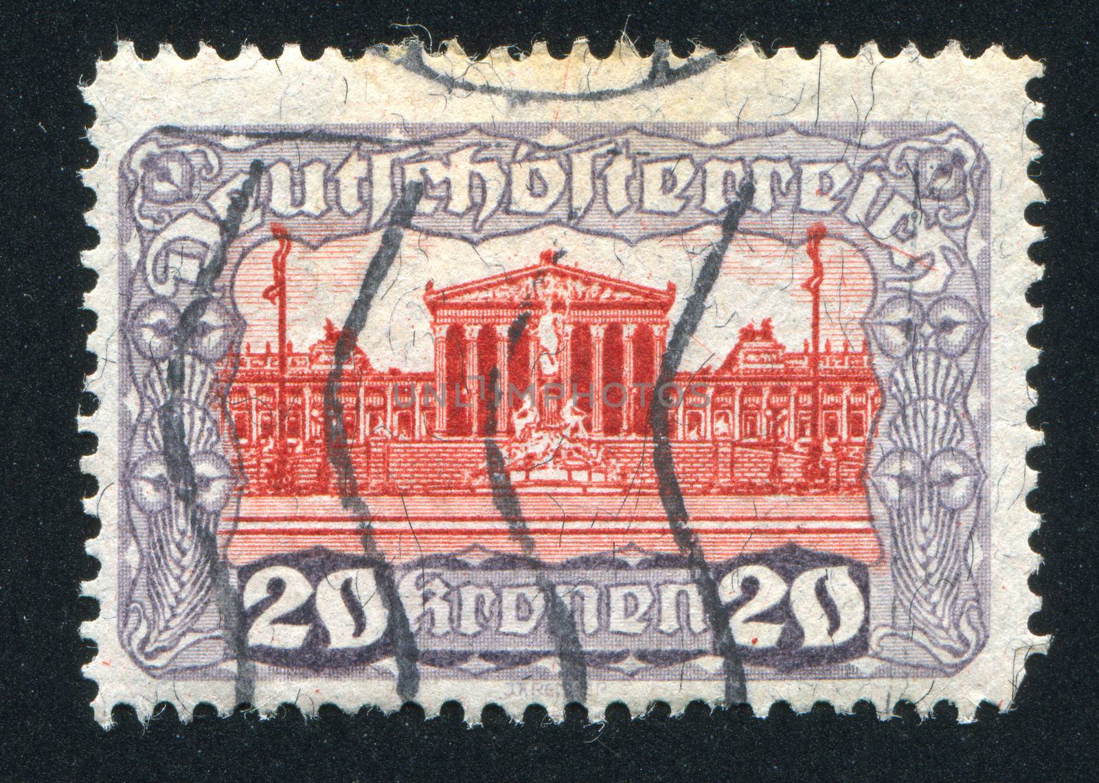 AUSTRIA - CIRCA 1919: stamp printed by Austria, shows Parliament
Building, circa 1919