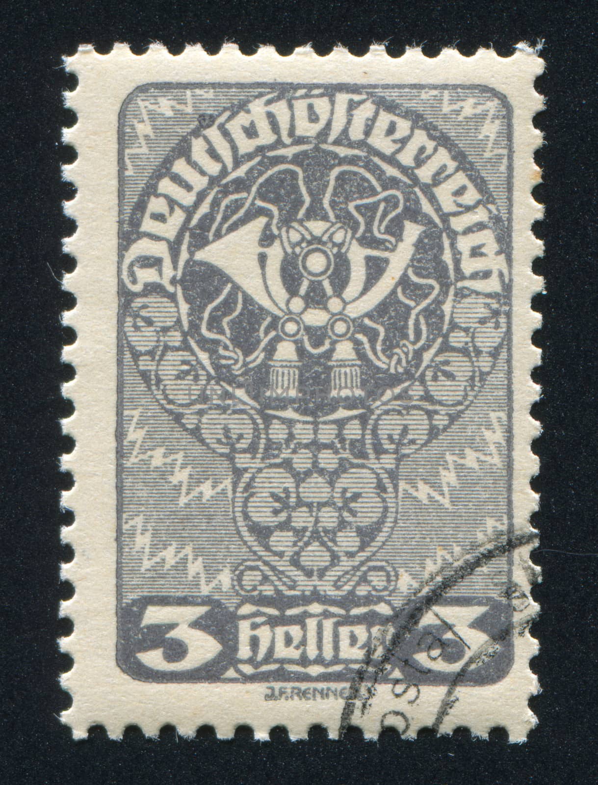 AUSTRIA - CIRCA 1919: stamp printed by Austria, shows ornament and horn, circa 1919