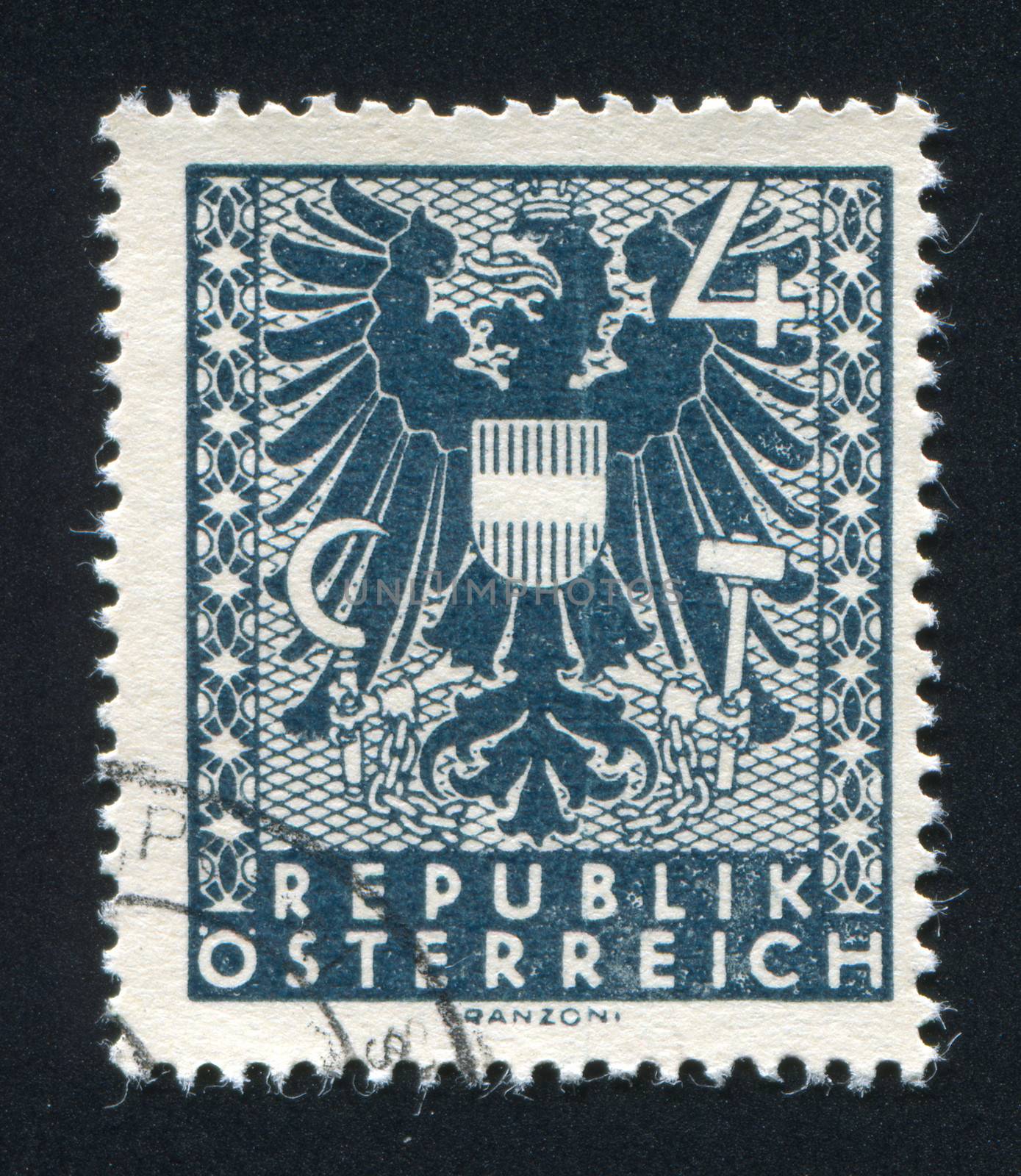 AUSTRIA - CIRCA 1945: stamp printed by Austria, shows ornament and eagle, circa 1945