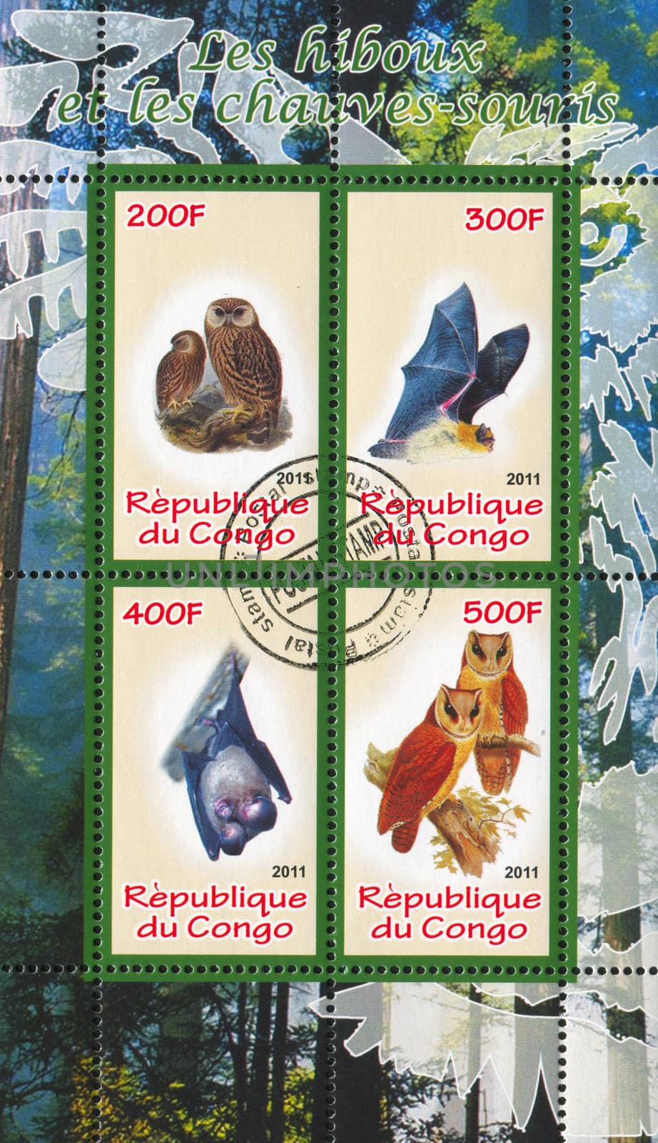 CONGO - CIRCA 2011: stamp printed by Congo, shows Bird and bat, circa 2011