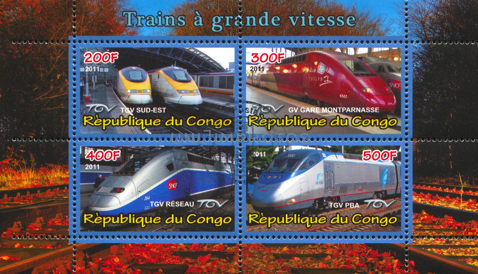 CONGO - CIRCA 2011: stamp printed by Congo, shows modern train, circa 2011