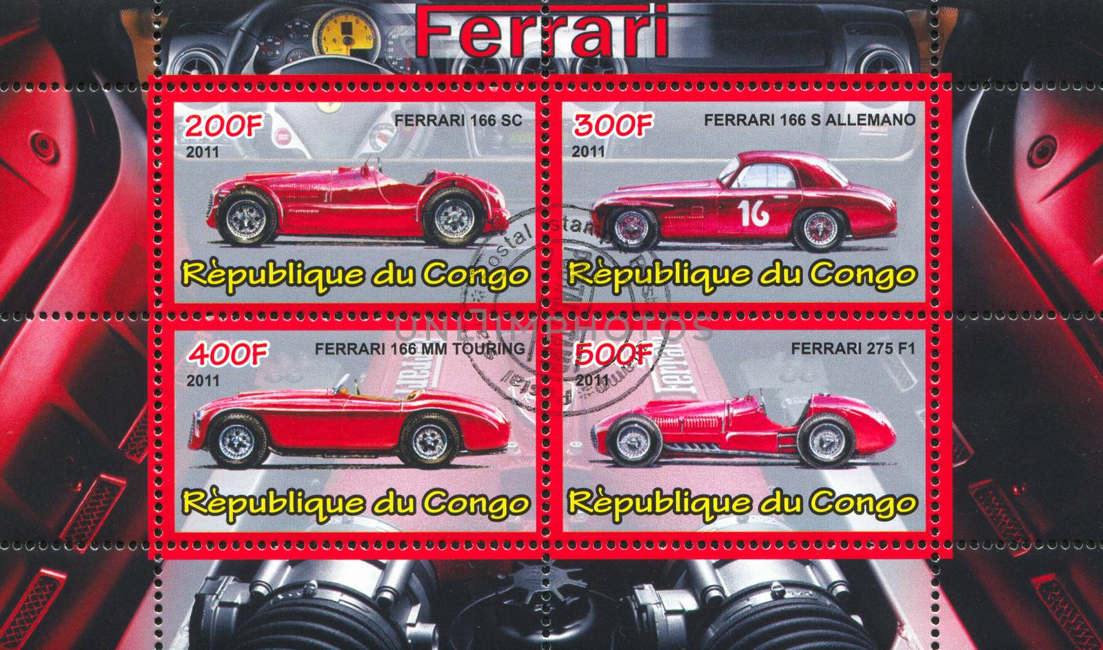 CONGO - CIRCA 2011: stamp printed by Congo, shows Ferrari, circa 2011