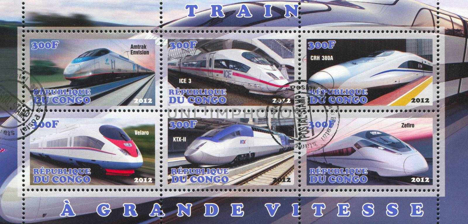CONGO - CIRCA 2012: stamp printed by Congo, shows modern train, circa 2012
