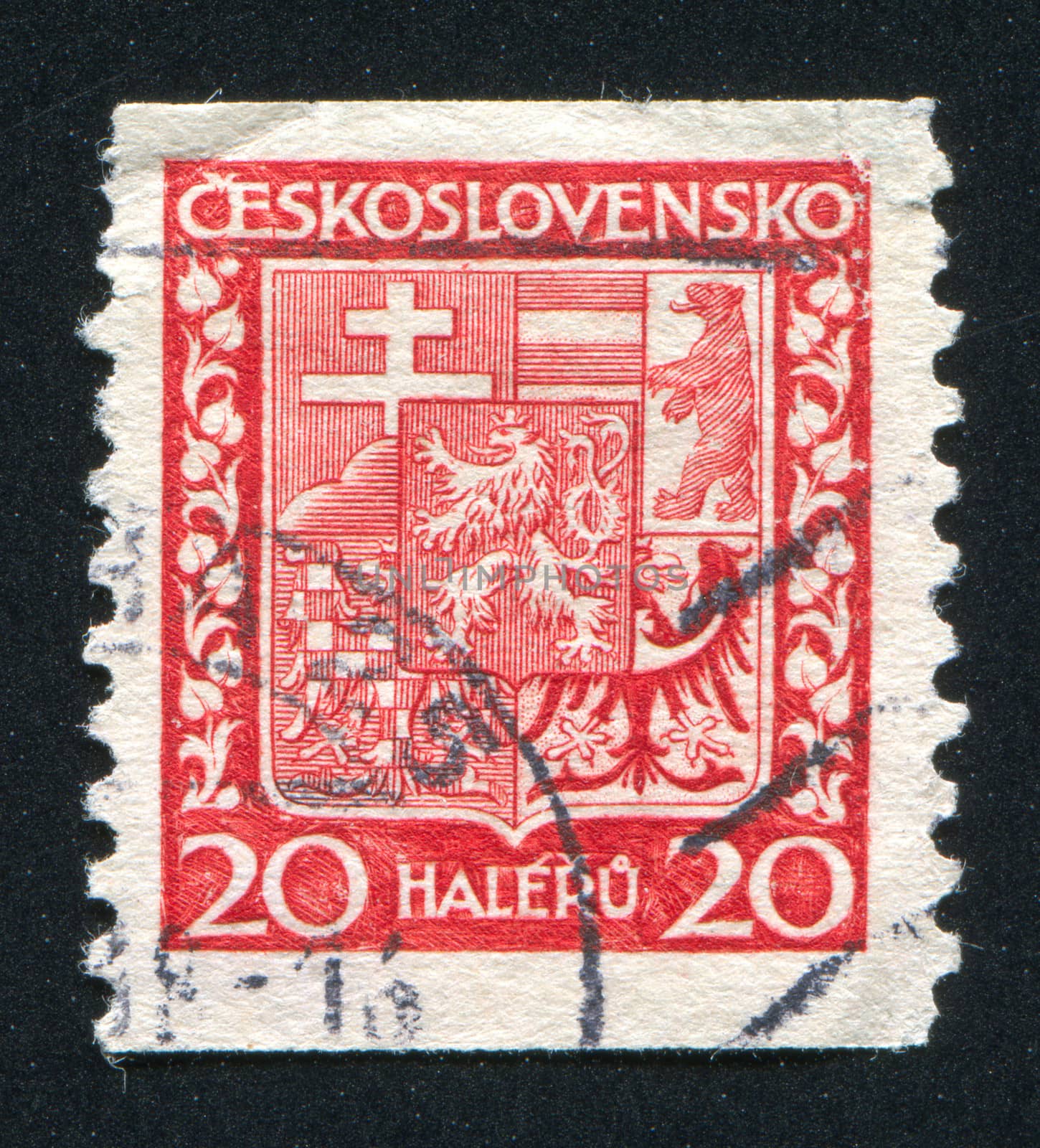CZECHOSLOVAKIA - CIRCA 1928: stamp printed by Czechoslovakia, shows Coat of Arms, circa 1928