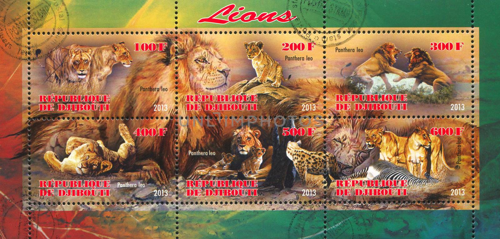 DJIBOUTI - CIRCA 2013: stamp printed by Djibouti, shows lion, circa 2013