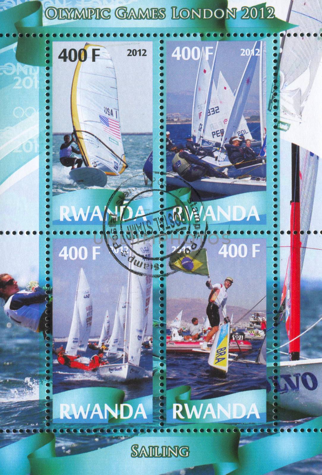 RWANDA - CIRCA 2012: stamp printed by Rwanda, shows Sailing regatta, circa 2012