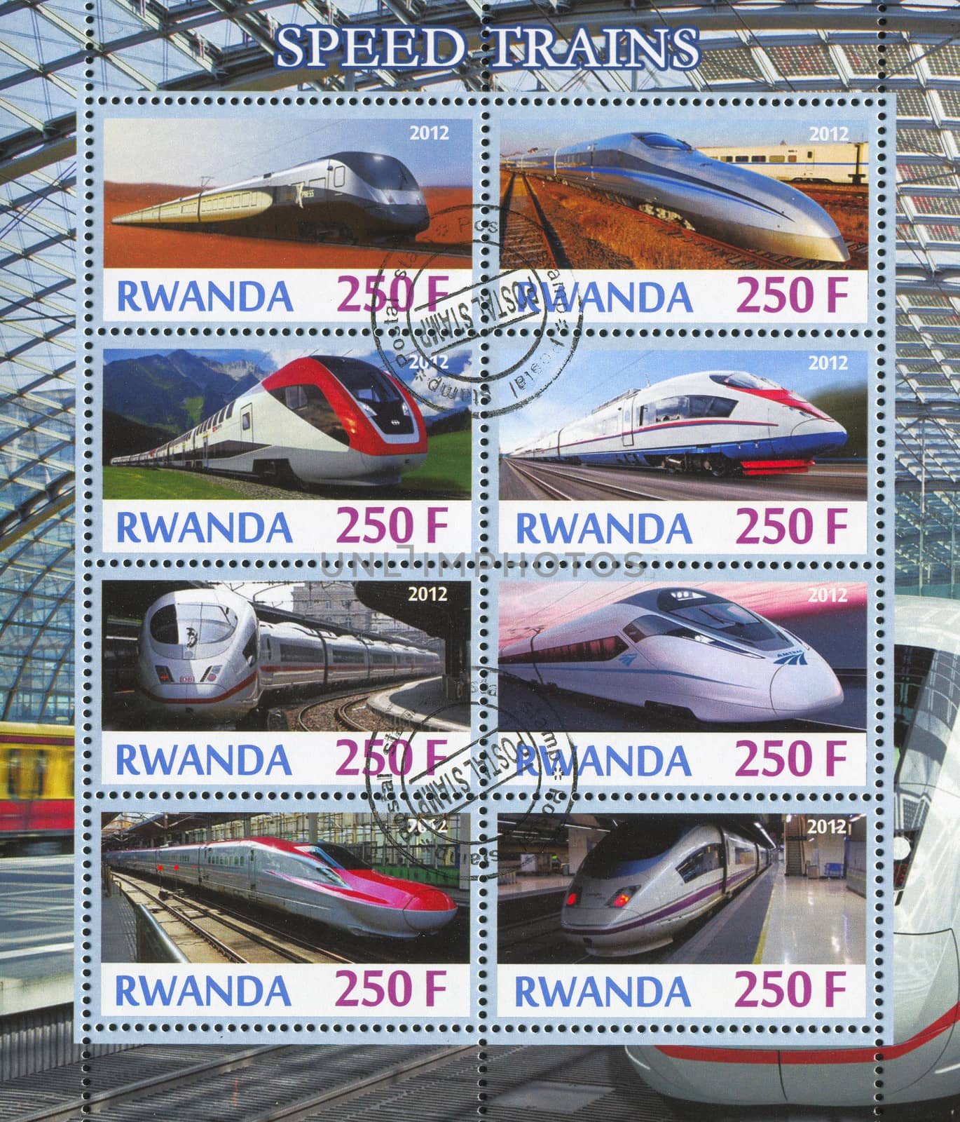 RWANDA - CIRCA 2012: stamp printed by Rwanda, shows Train, circa 2012