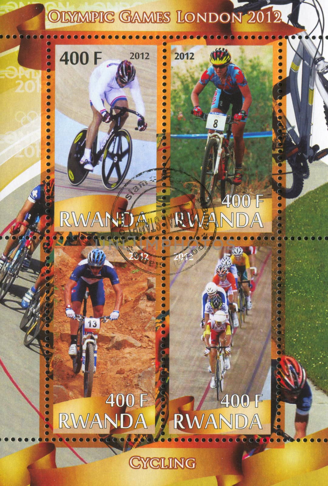 RWANDA - CIRCA 2012: stamp printed by Rwanda, shows Cyclist, circa 2012