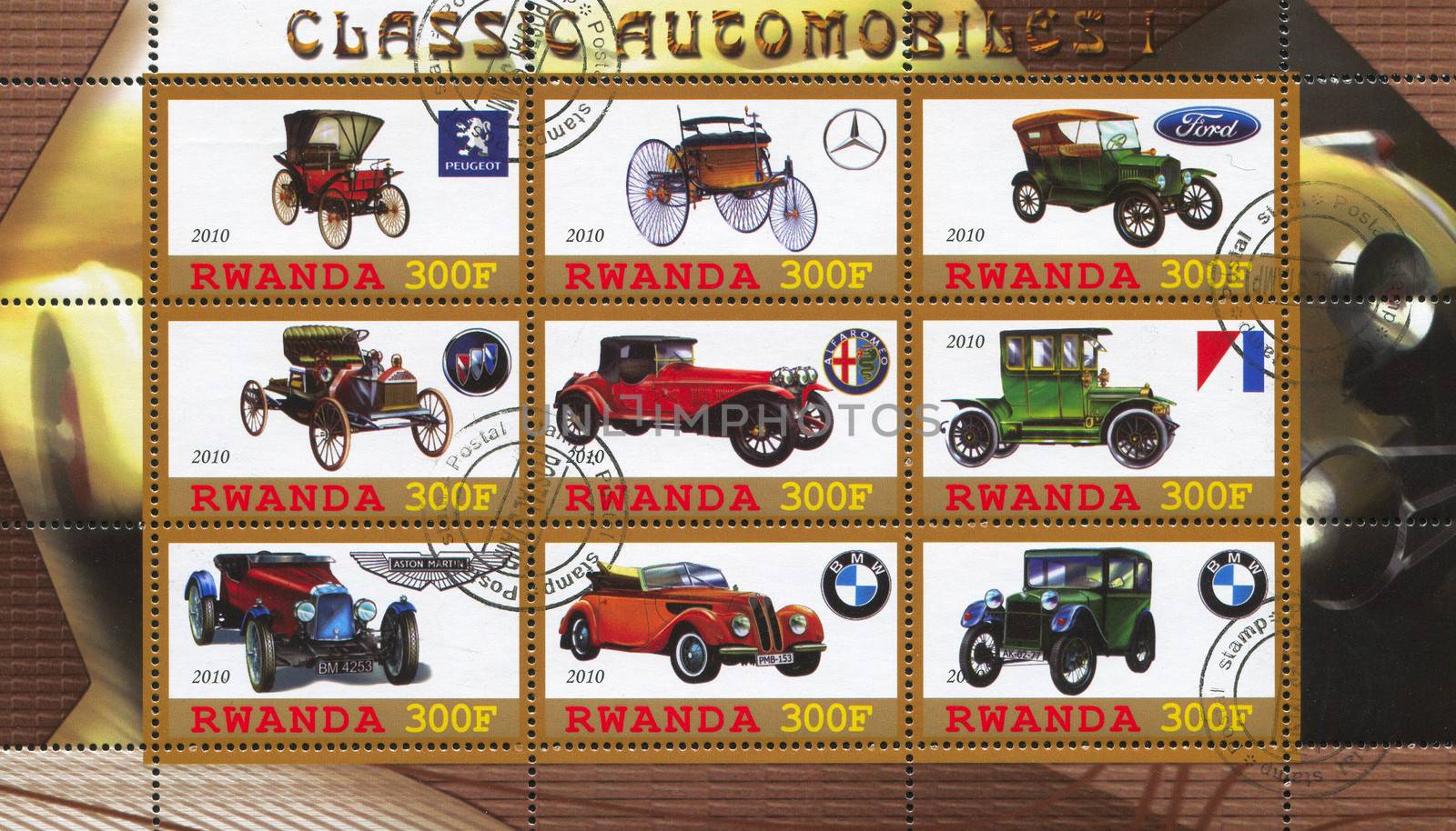 RWANDA - CIRCA 2010: stamp printed by Rwanda, shows retro car, circa 2010