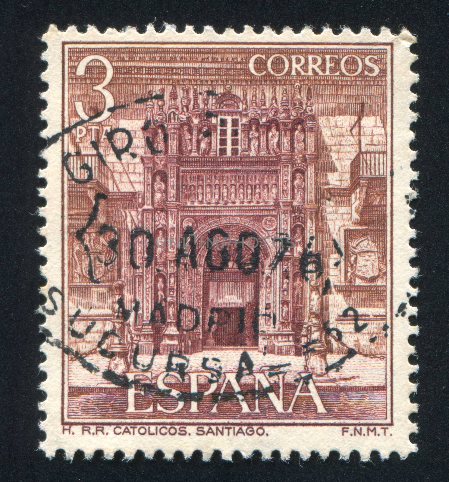 SPAIN - CIRCA 1976: stamp printed by Spain, shows Portal of Catolicos in Santiago, circa 1976