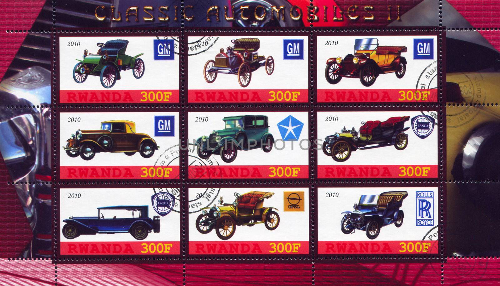 RWANDA - CIRCA 2010: stamp printed by Rwanda, shows retro car, circa 2010