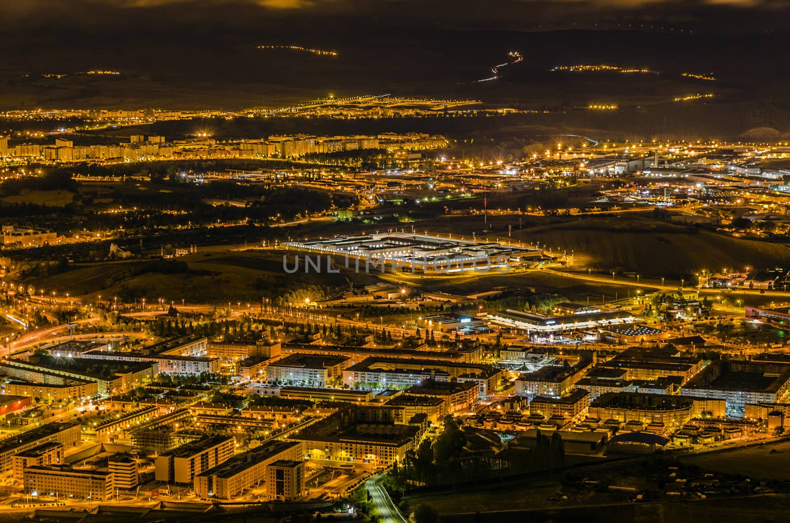 Pamplona city at night in Spain.