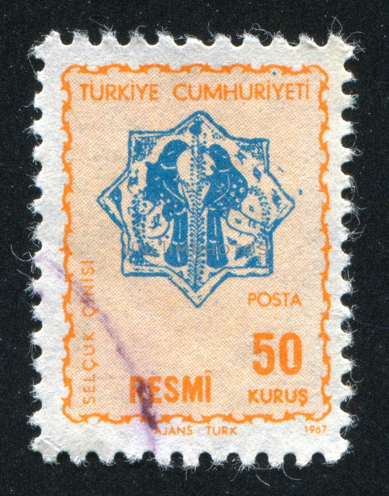 TURKEY - CIRCA 1967: stamp printed by Turkey, shows turkish pattern, circa 1967.