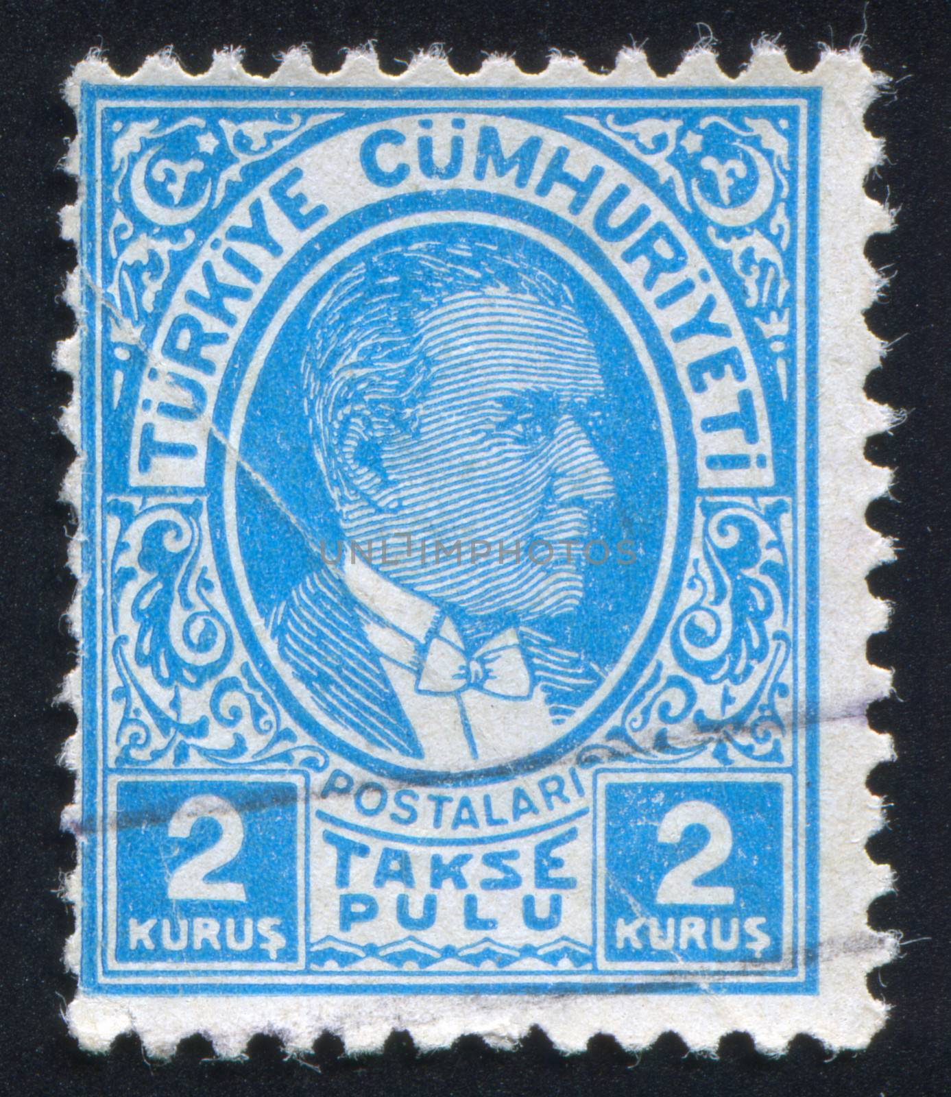 TURKEY - CIRCA 1936: stamp printed by Turkey, shows president Kemal Ataturk, circa 1936.