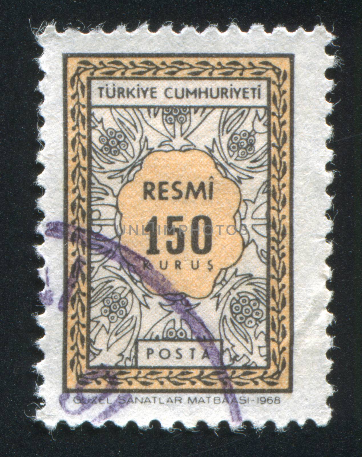 TURKEY - CIRCA 1968: stamp printed by Turkey, shows turkish pattern, circa 1968.