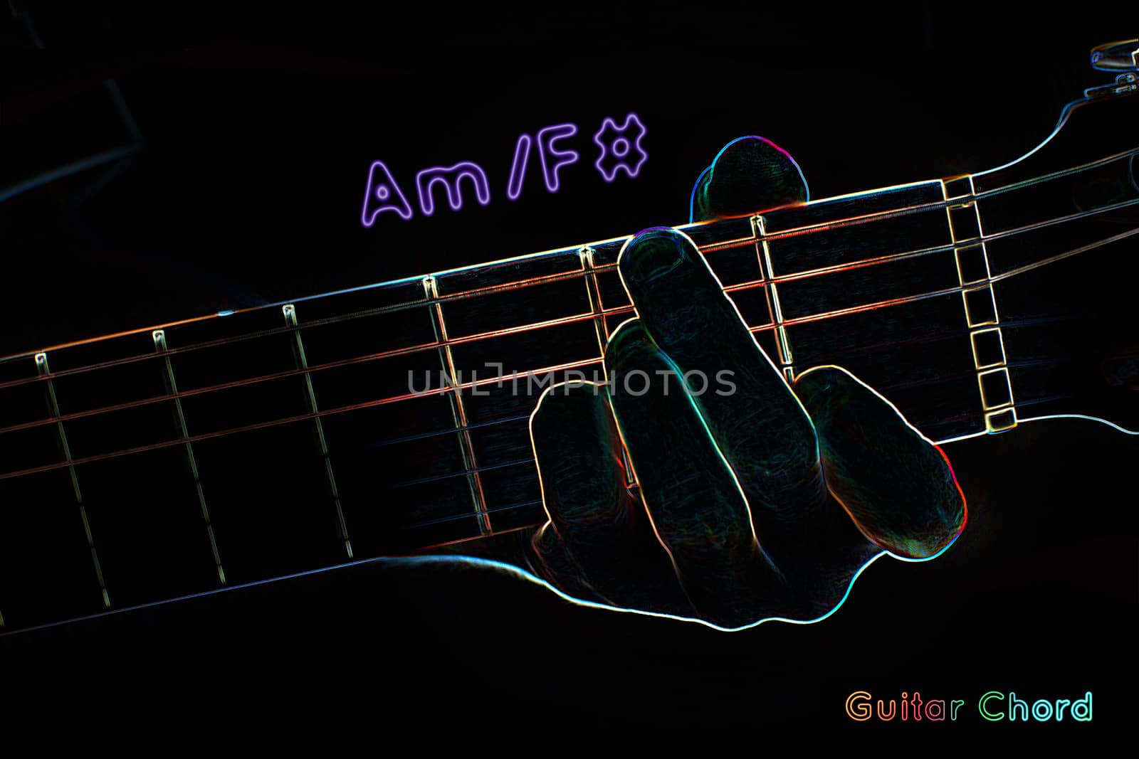 Guitar chord on a dark background