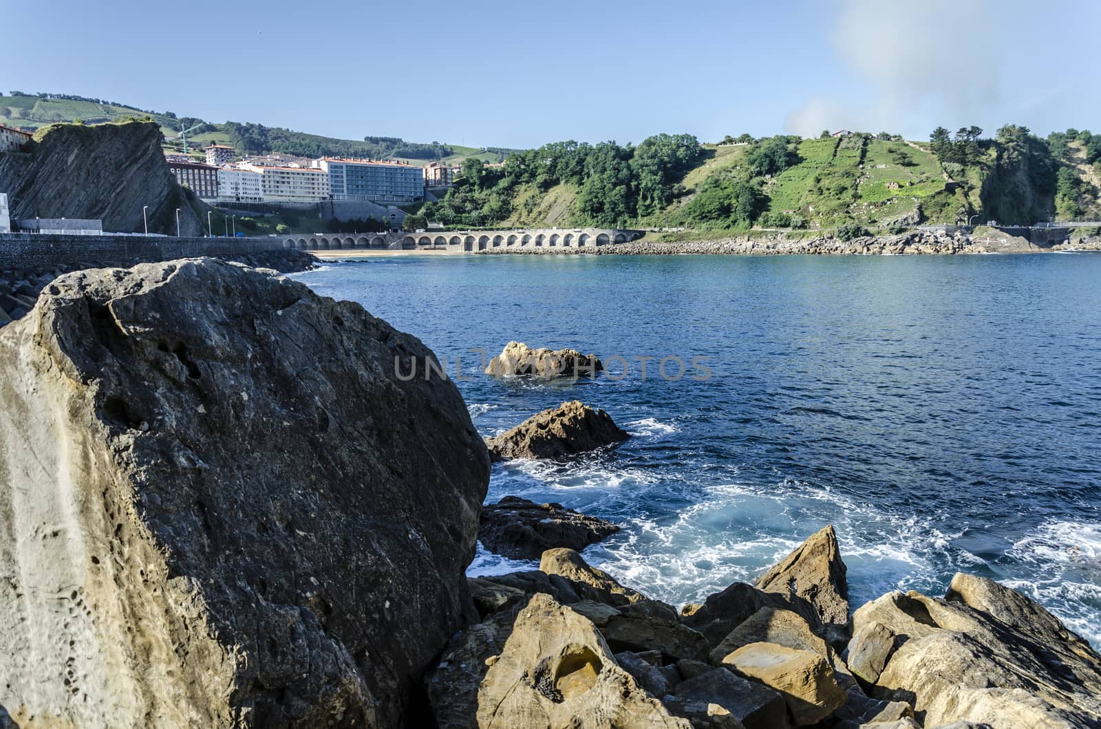 Beautiful rocks close to the ocean in Getaria city, Spain.