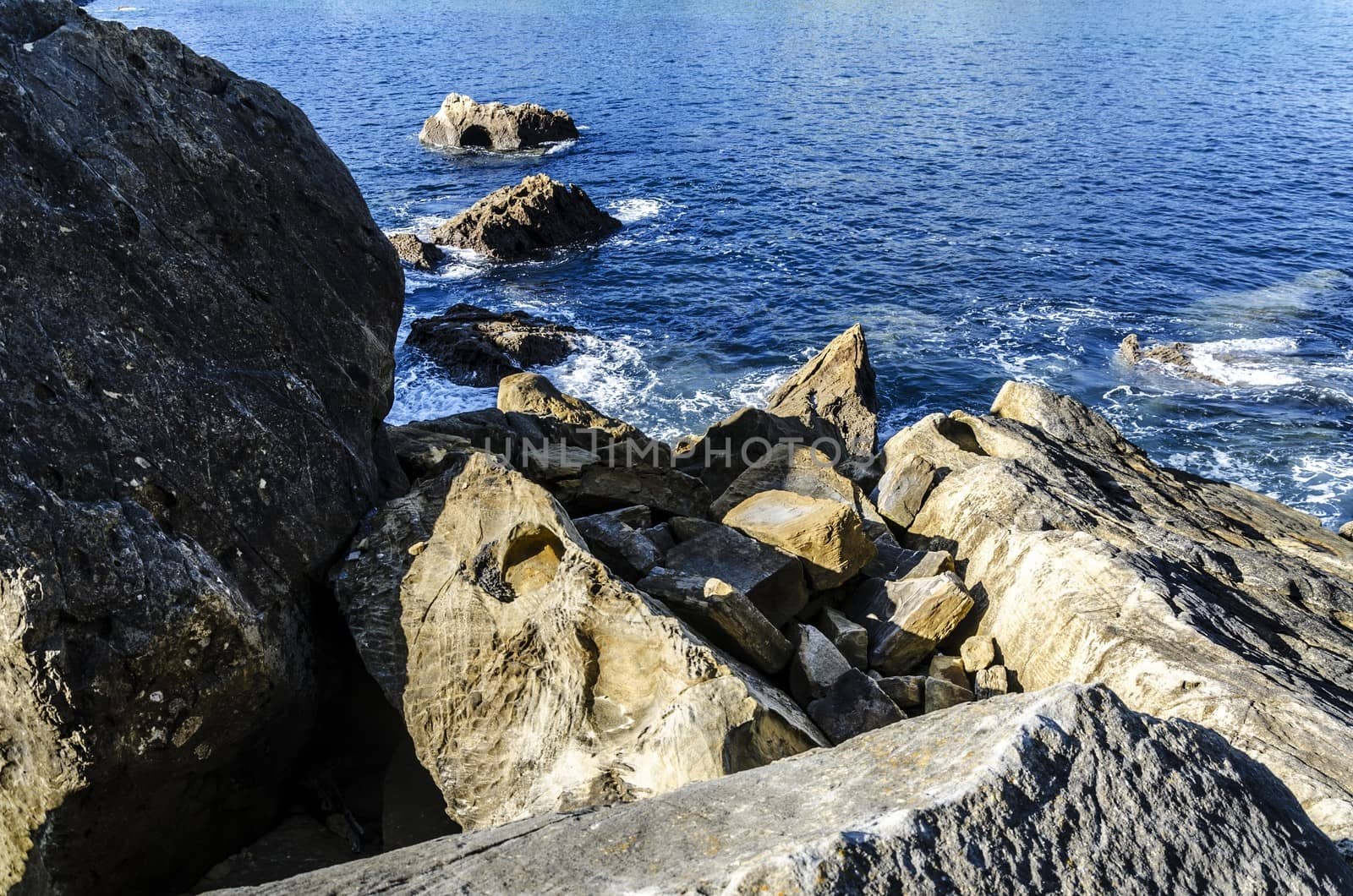 Beautiful rocks close to the ocean in Getaria city, Spain.