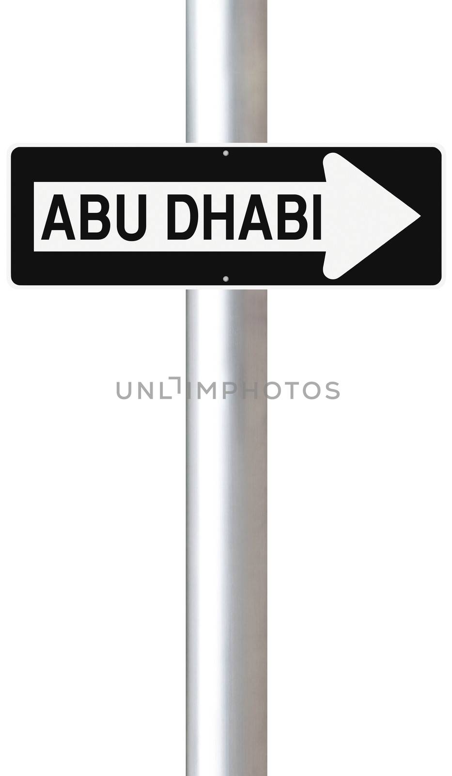 A modified one way sign indicating Abu Dhabi (UAE)