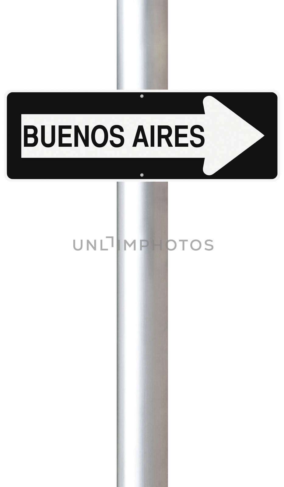 A modified one way sign indicating Buenos Aires (Argentina)