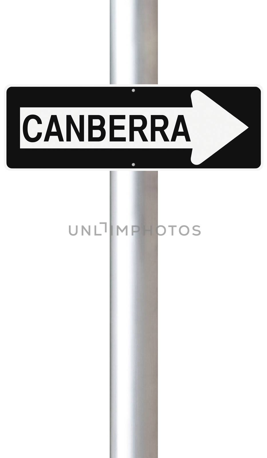 A modified one way sign indicating Canberra (Australia)