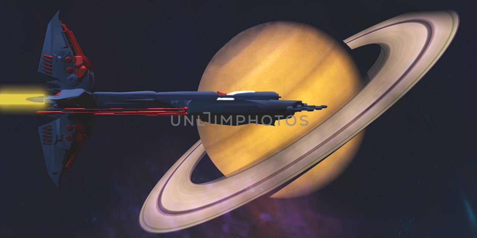 A spaceship from Earth comes to visit the planet of Saturn.