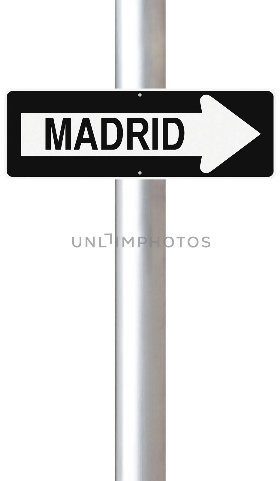 A modified one way sign indicating Madrid (Spain)