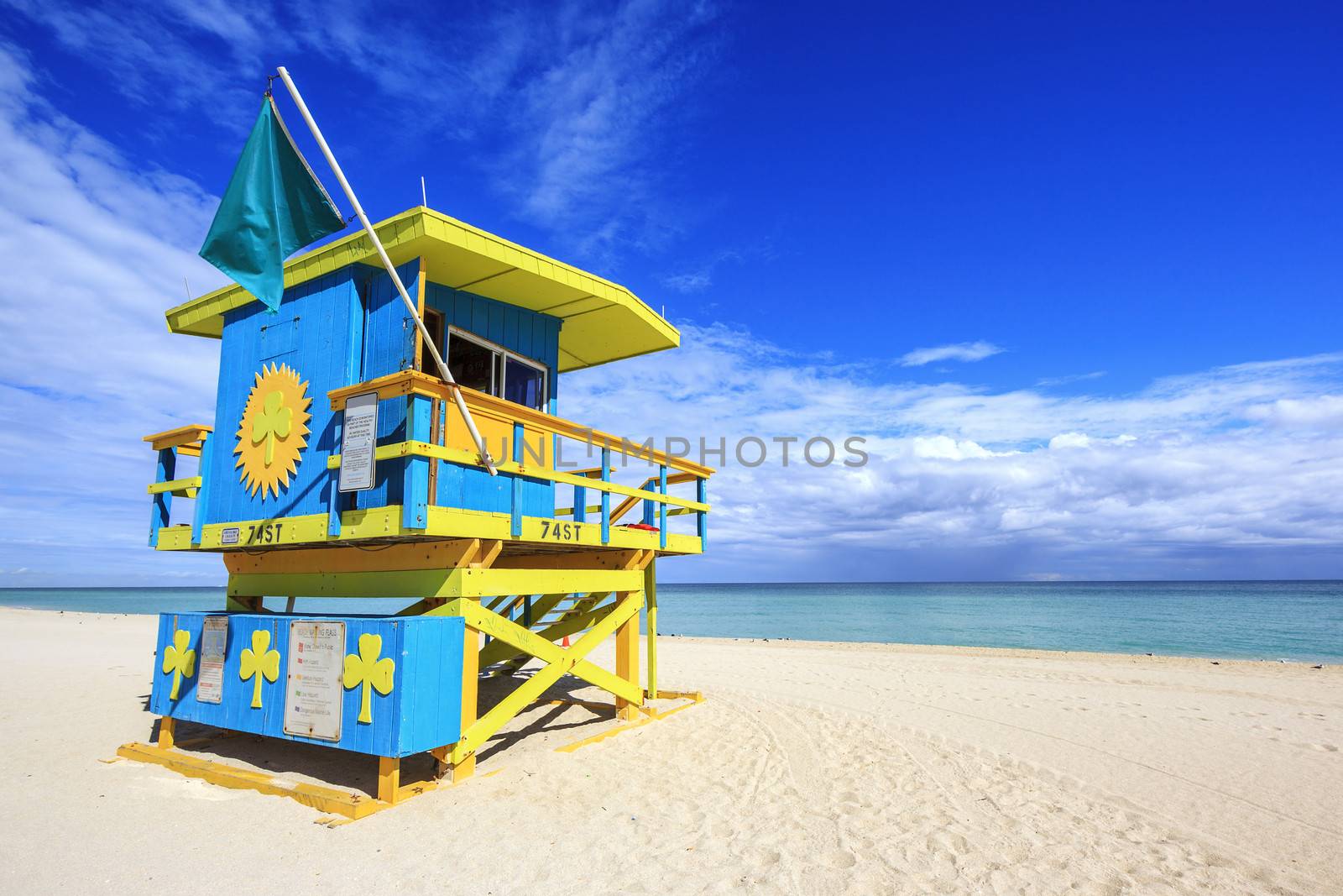 Miami Beach Florida, lifeguard house in a typical colorful Art Deco style