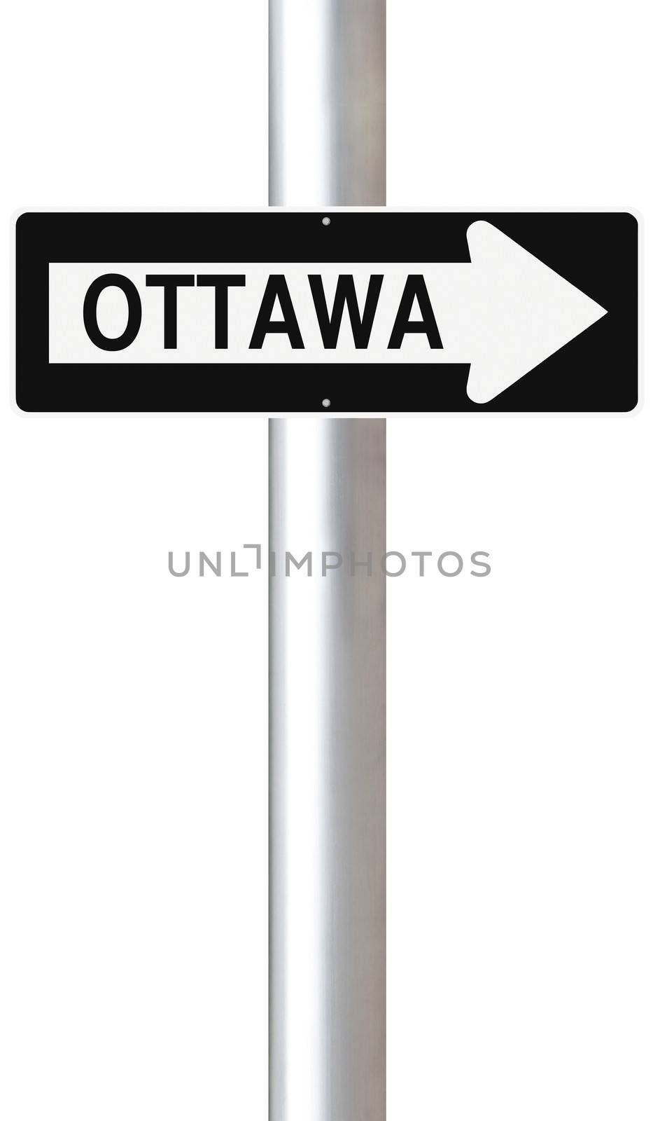 A modified one way sign indicating Ottawa (Canada)