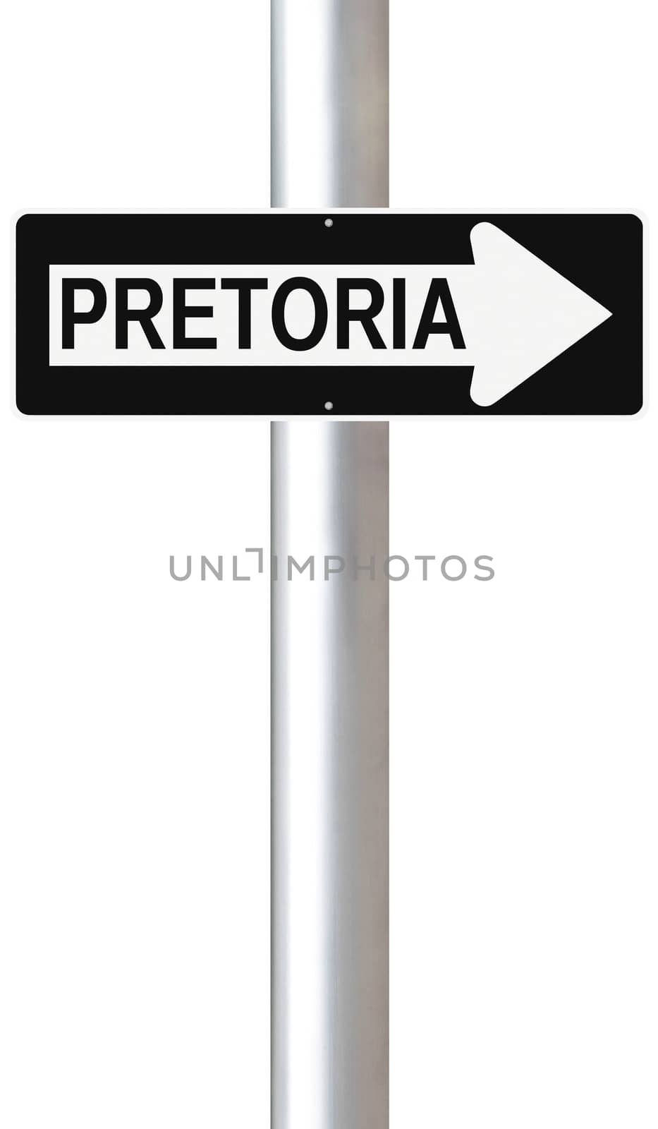 A modified one way sign indicating Pretoria (South Africa)