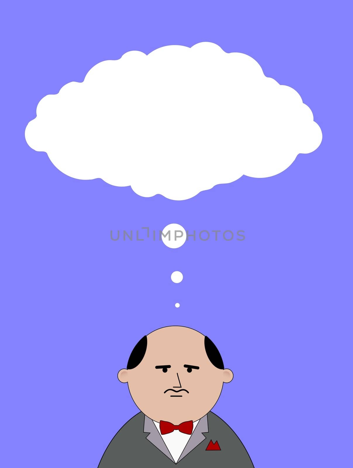 Illustration of a cartoon man with thought bubbles