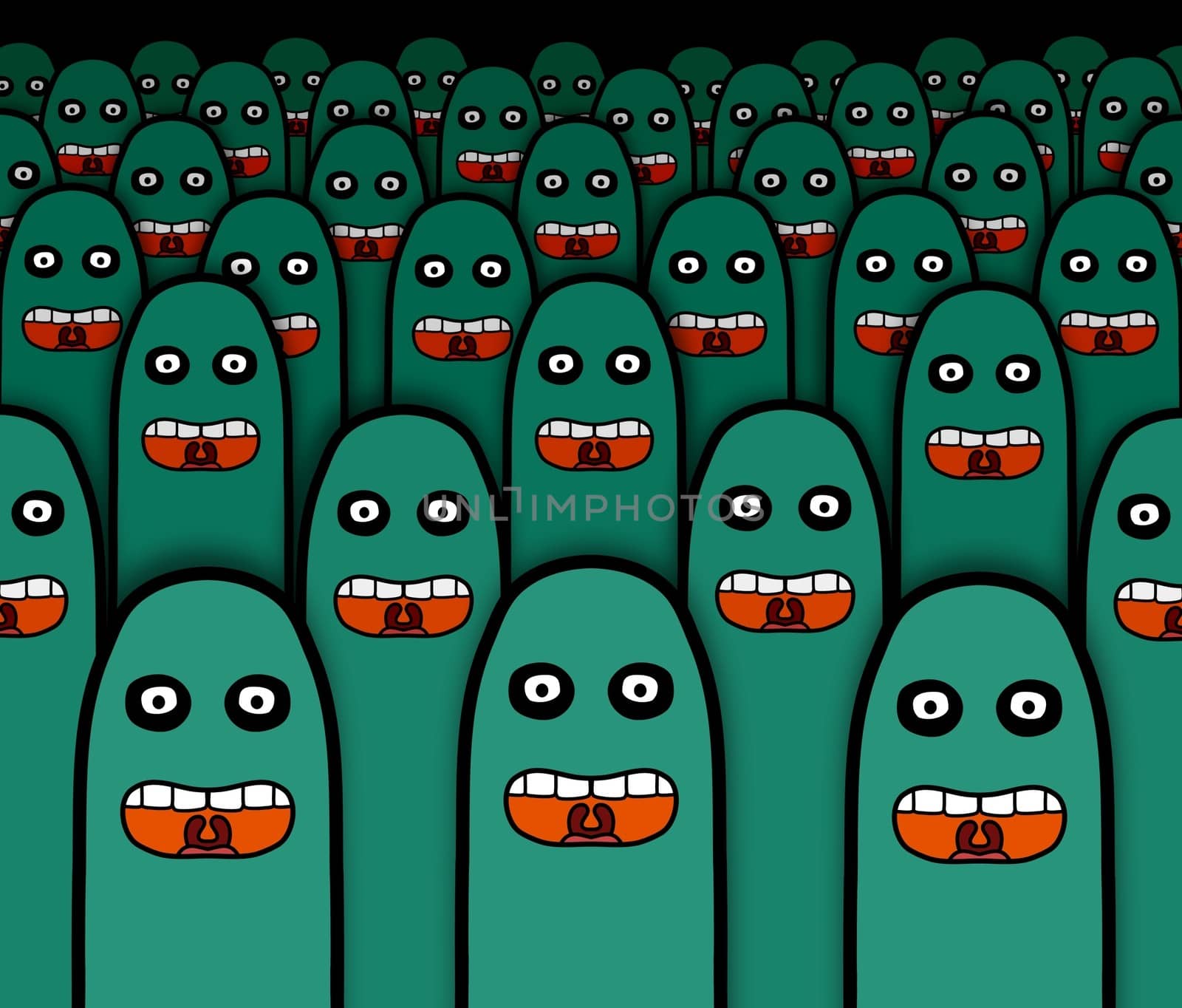 Illustration of strange green characters singing or talking