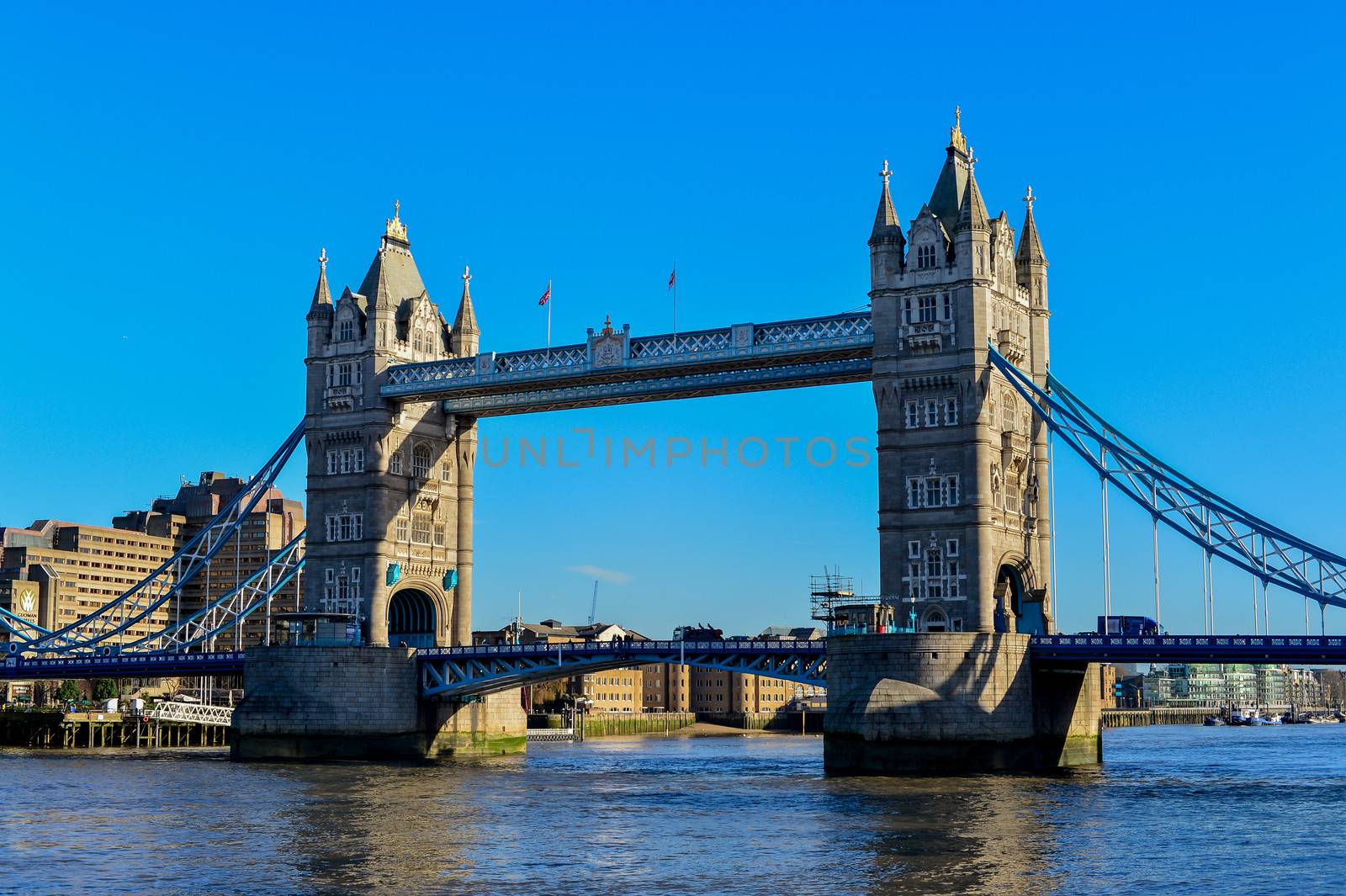 The Tower Bridge in London on a bright sunny day