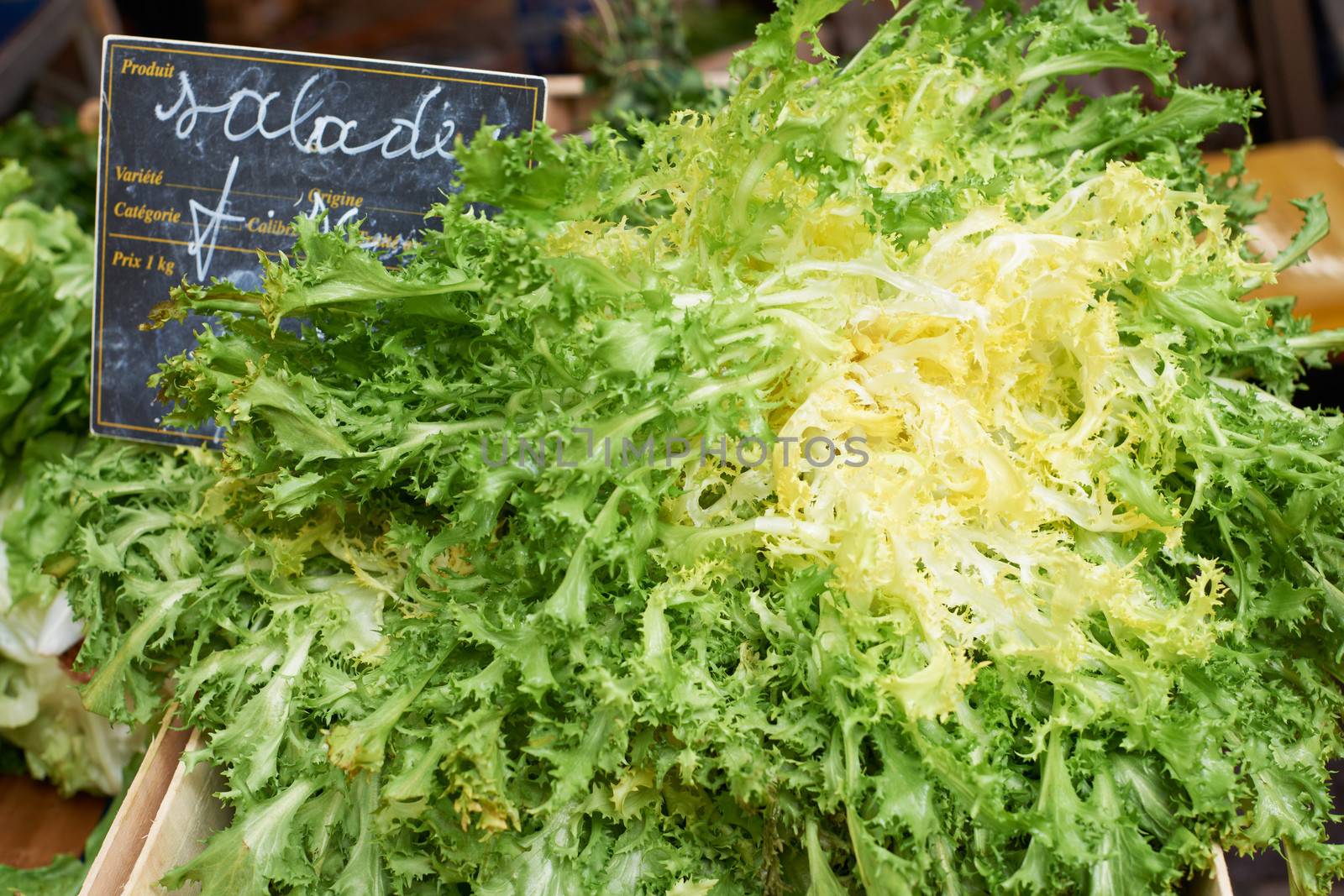 Fresh salad for sale on Provence market of Marseille, South France