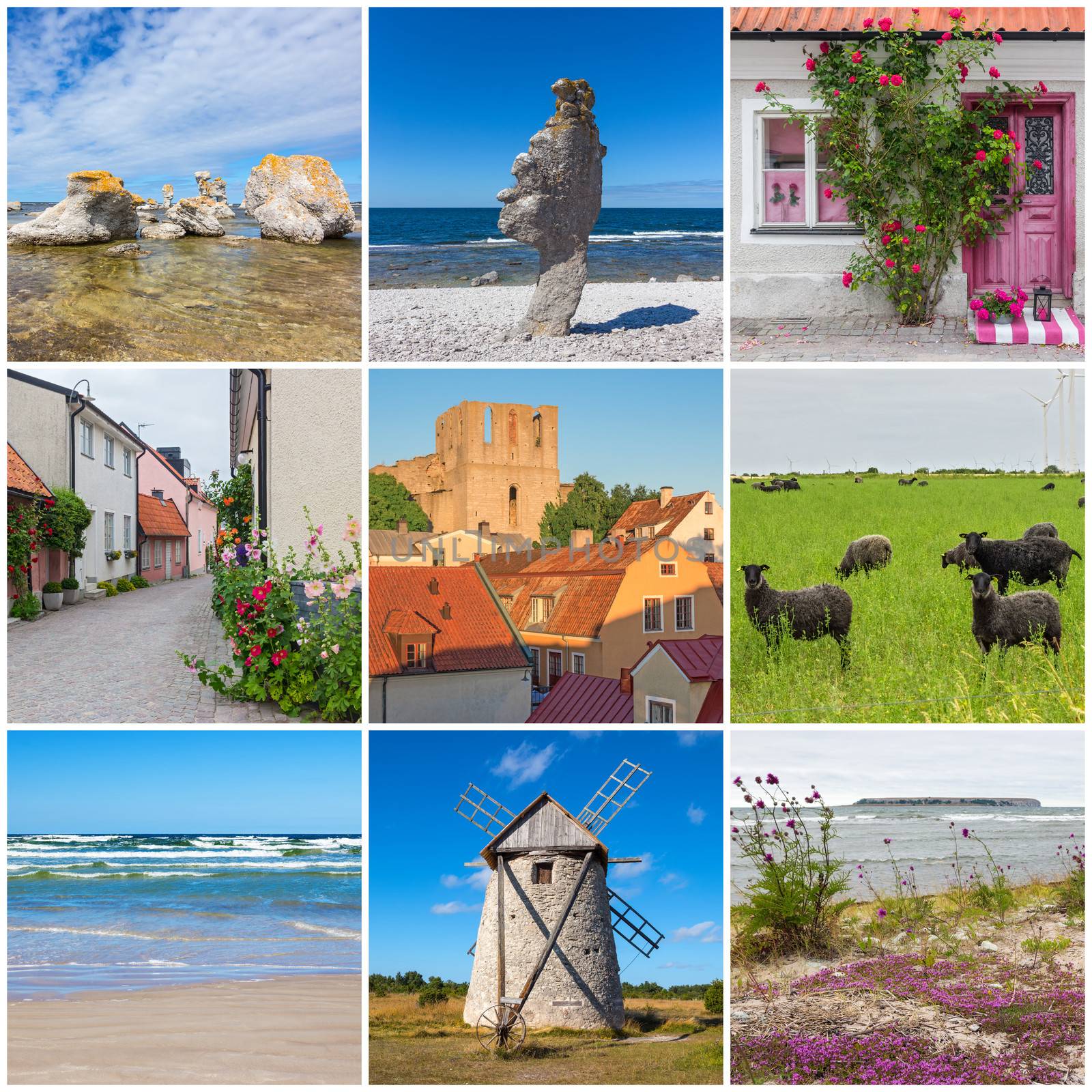 Gotland, Sweden. Nature and architecture. Collection of 9 images.