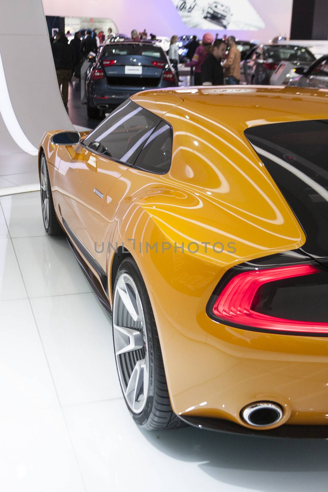 DETROIT - JANUARY 26 :The Kia GT4 Stinger concept car at The North American International Auto Show January 26, 2014 in Detroit, Michigan.