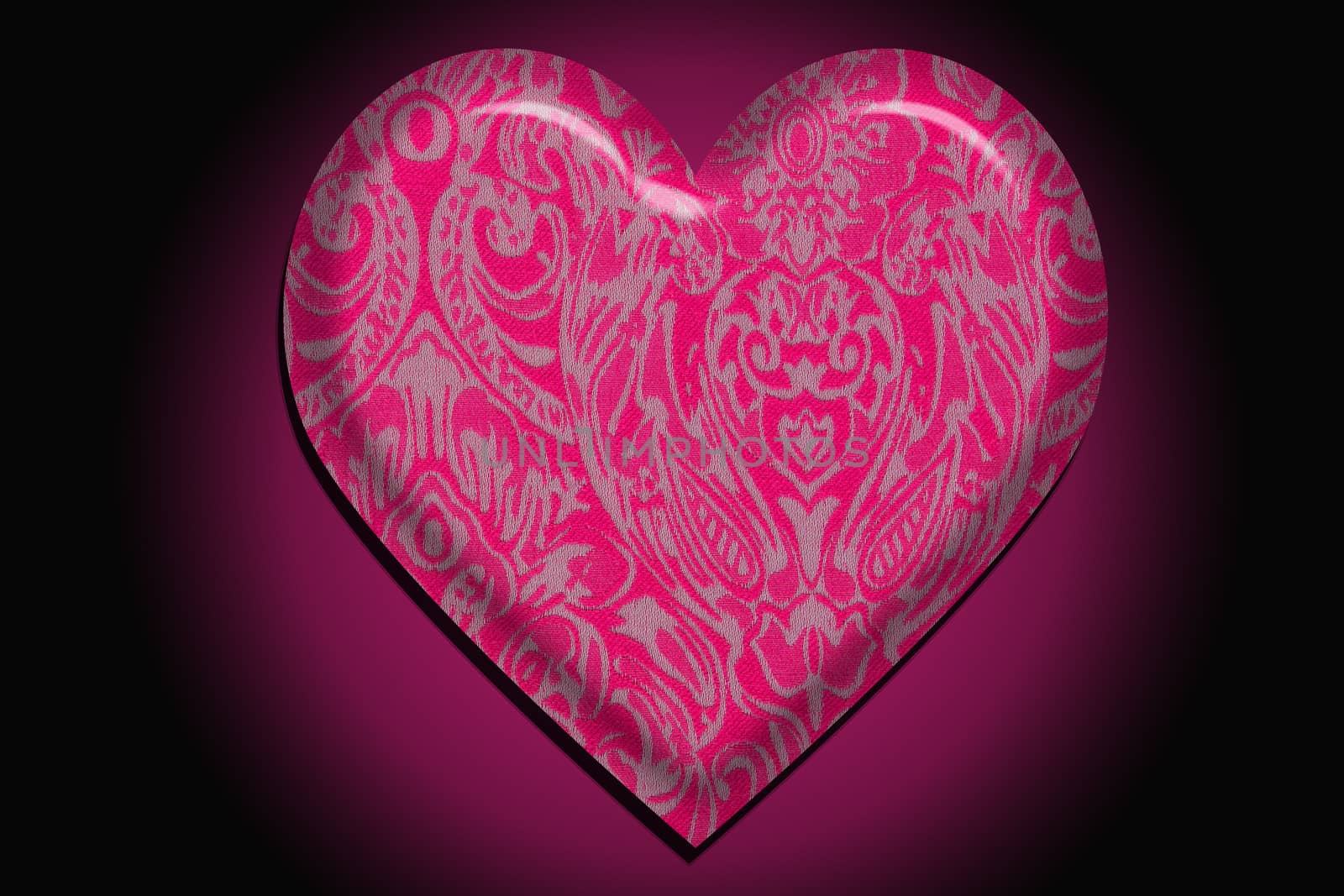 Heart in pink patterns, a Valentines Day theme.