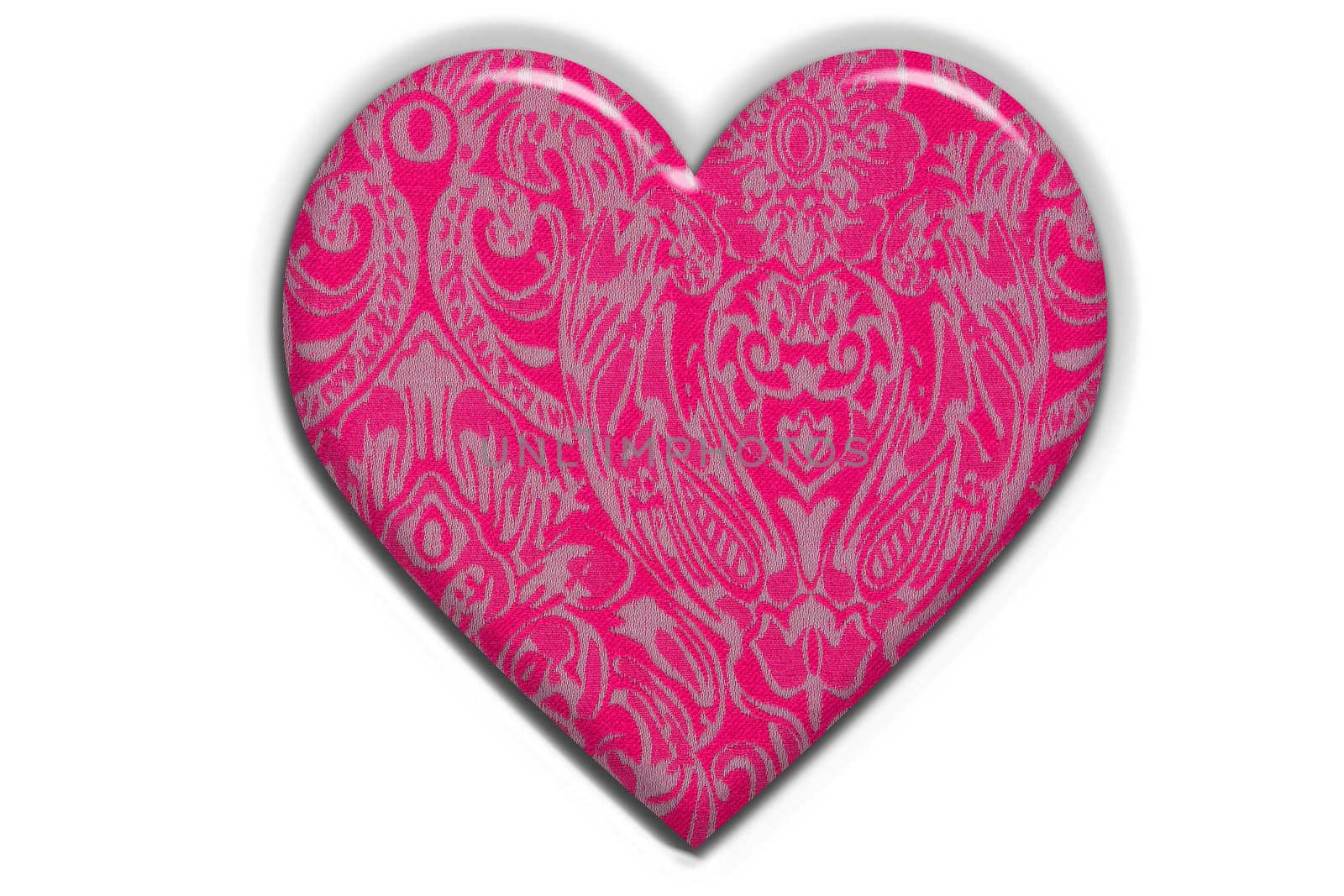 Heart in pink patterns on a white background