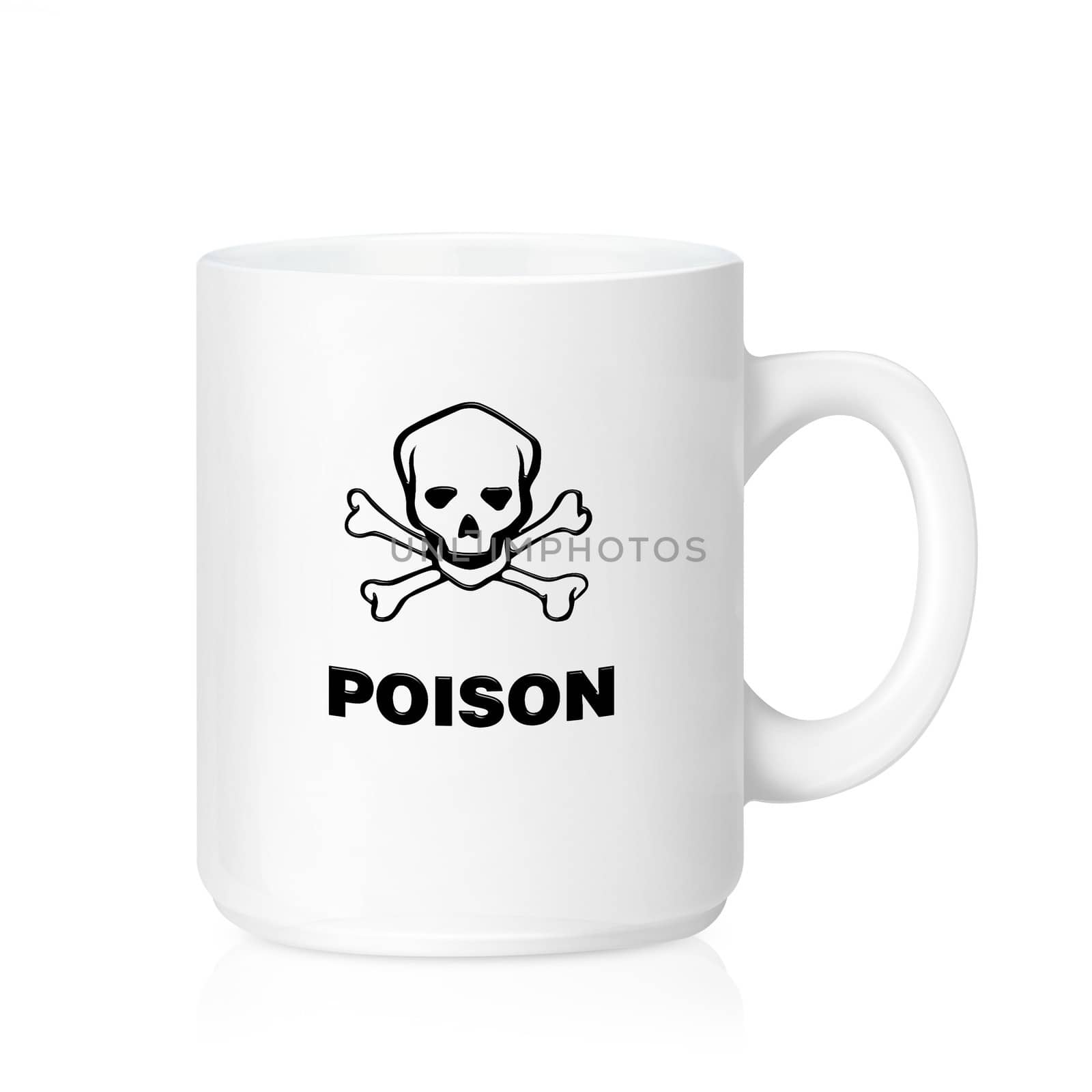 White ceramic mug with poison sign, Isolated on a white, Idea about don't touch my mug. (with clipping work path)