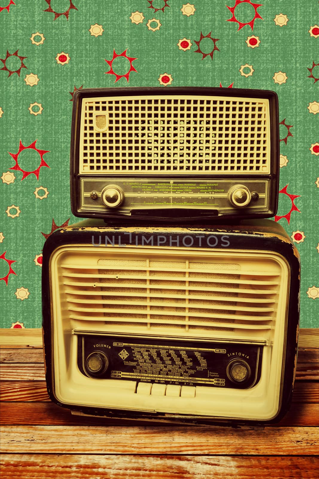 antique radio on vintage background  by digicomphoto