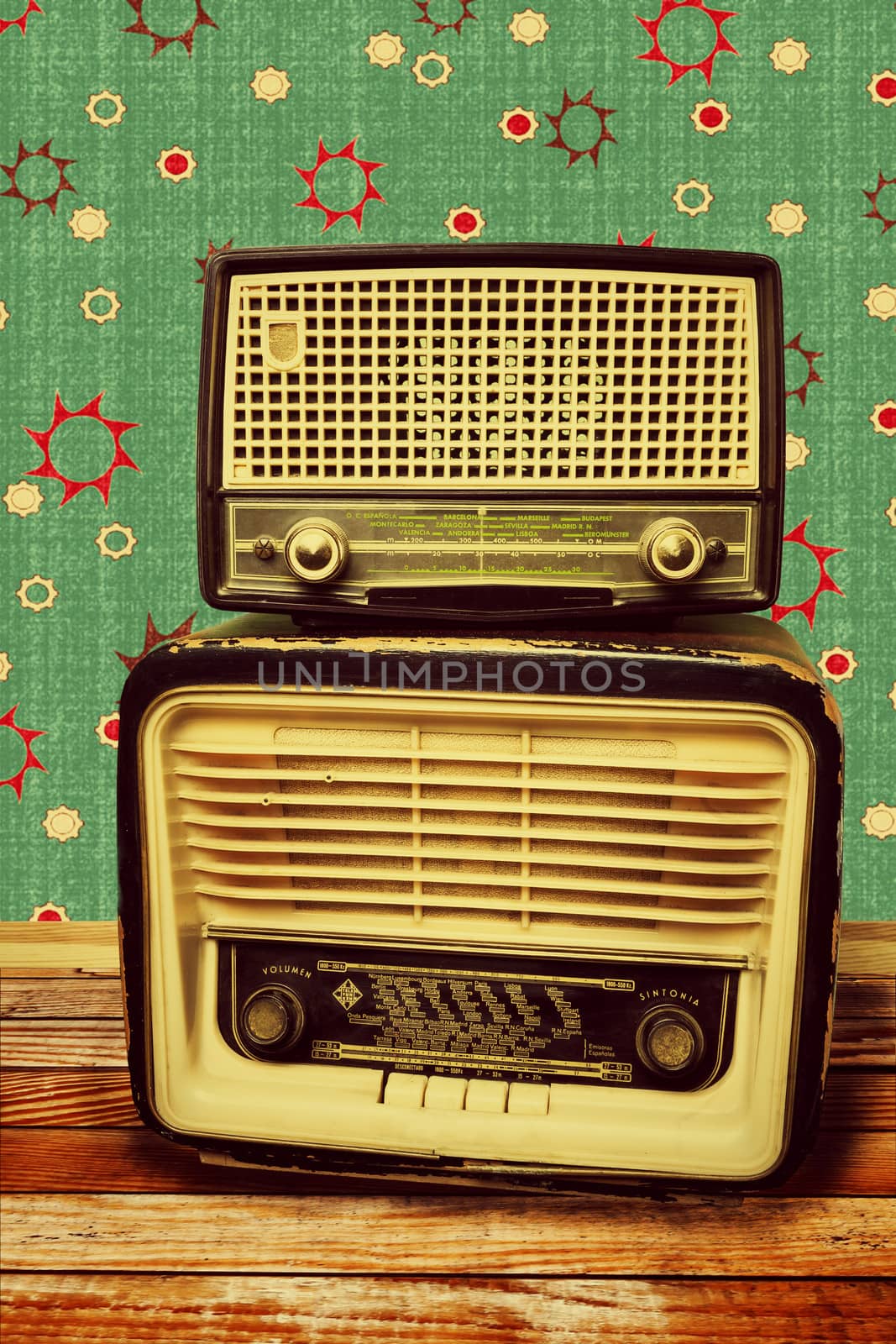 antique radio on vintage background 